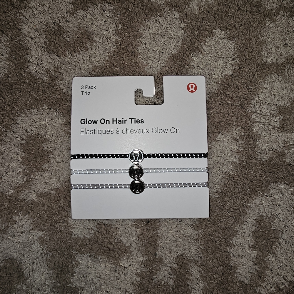 Lululemon 3 Pack Black, Silver and White Hair Ties